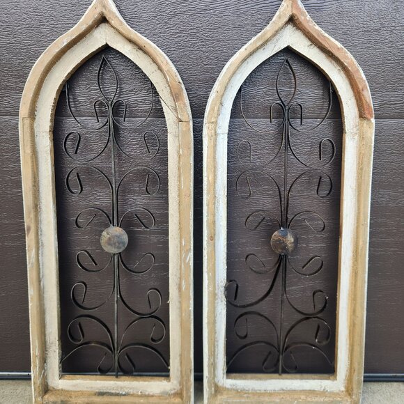 Farmhouse Arch Wood Frame Distress Wall Decor Matera Set of 2 , 30" H - Picture 1 of 4